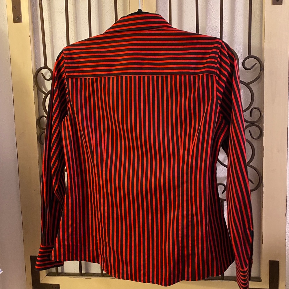 Foxcroft Red Black Placket Fitted Button Down Shi… - image 3